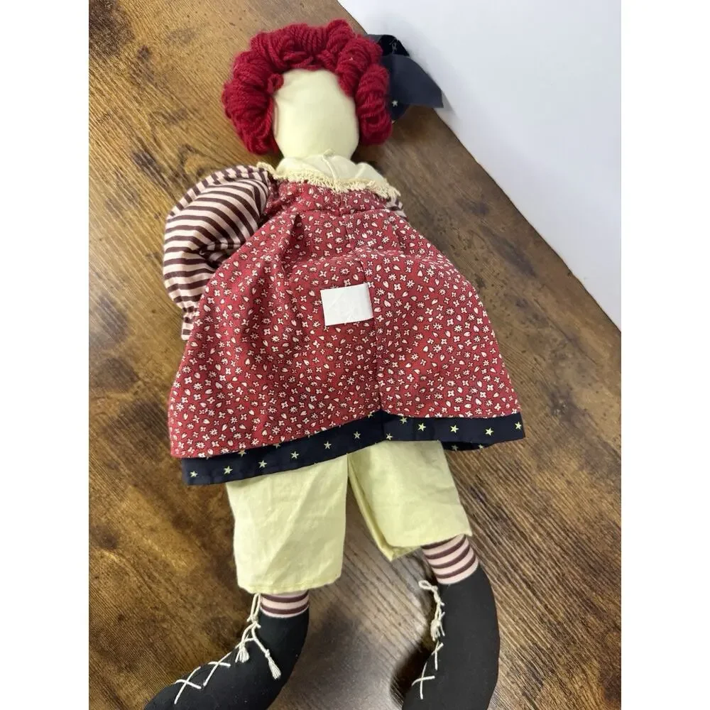 Vintage 1999 Springford Primitive Folk Art Rag Doll Red Yarn Hair 20in
